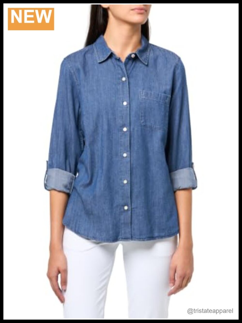 Nautica Women's Long Sleeve Button Front Shirt, Roll Tab, 61% Cotton 39% Viscose